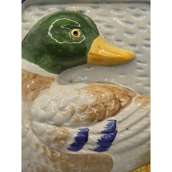 Vintage Ceramic Mallard  Duck Wall Hanging Painted Pie Mold Retro Kitchen - Picture 6 of 11